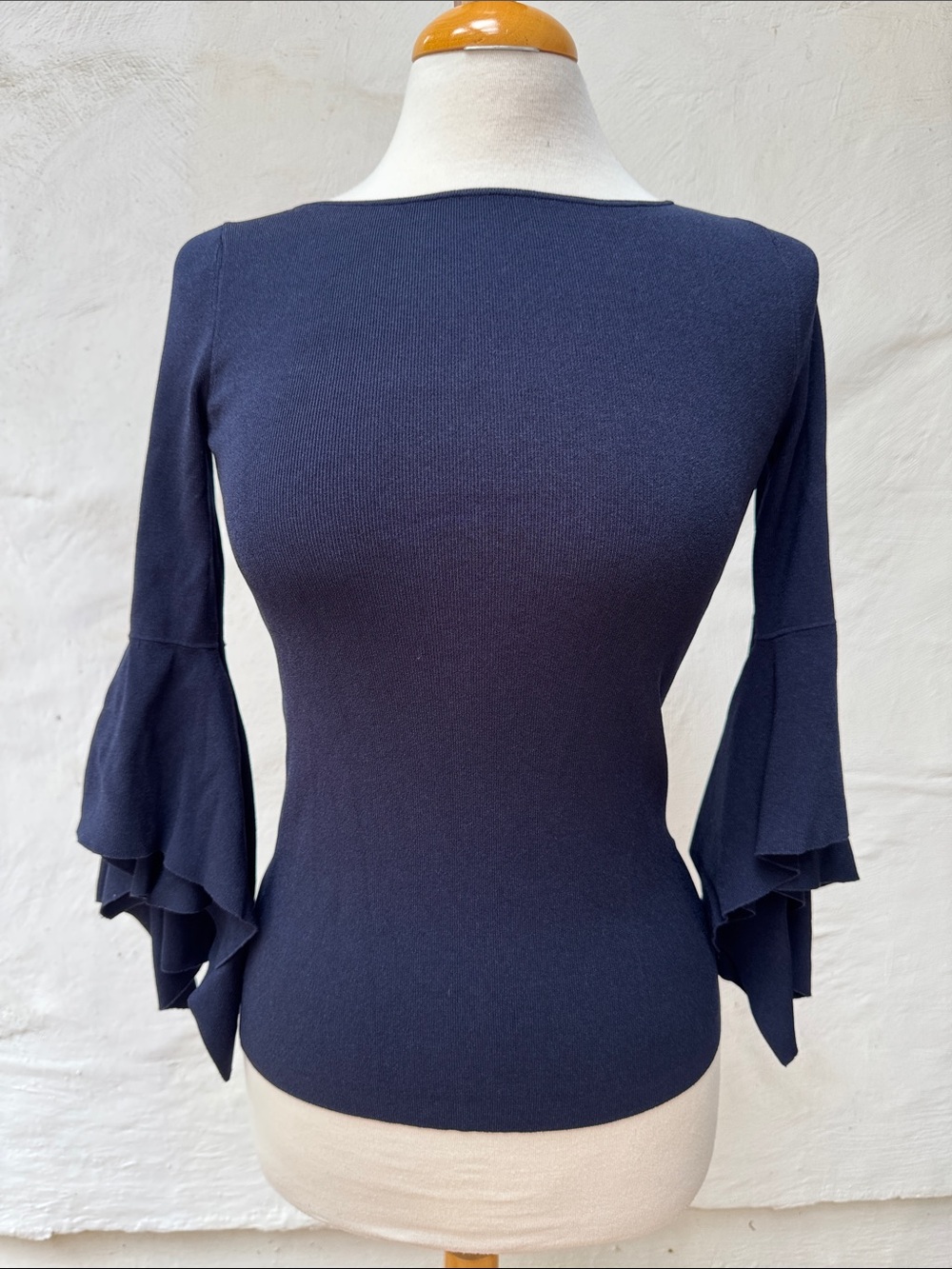 Banana Republic Navy Knit Top Boat Neck Flowy Bell Sleeve XS